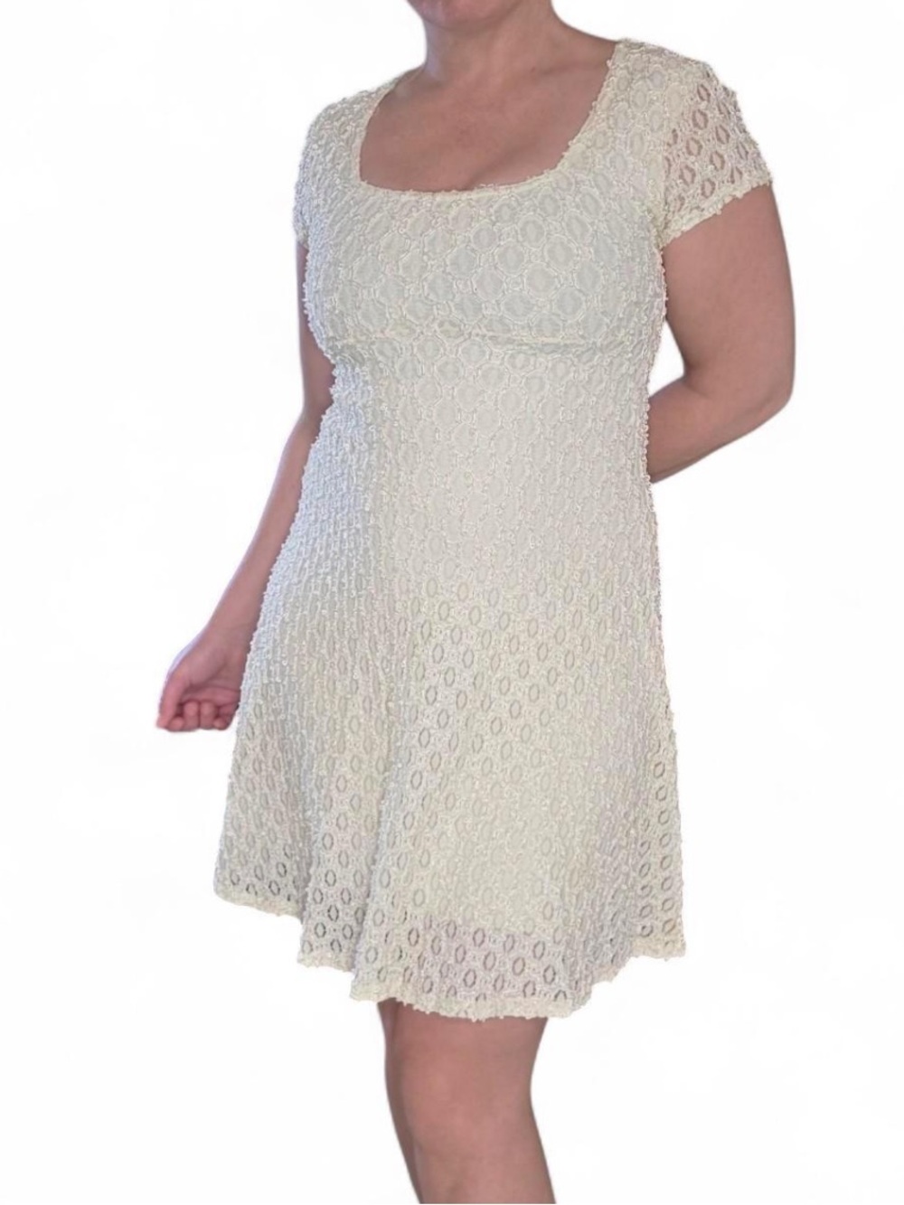 Vintage Cream Lace Scoop-Neck Fit & Flare Dress